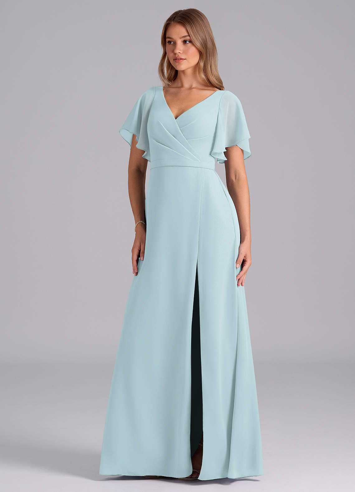 Azazie Ambrosia Bridesmaid Dresses Mist A-Line Pleated Chiffon Dress image1