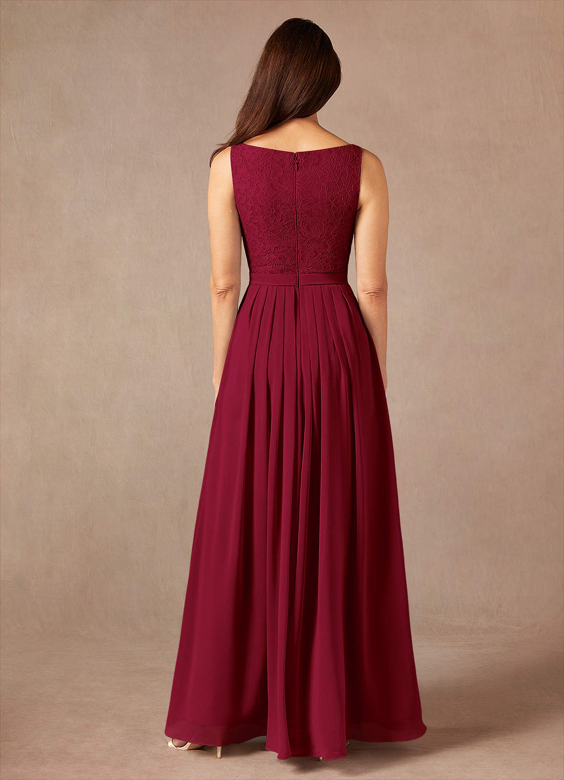 topshop burgundy pinafore dress Long Sleeve Sweetheart Chiffon Lace-Up Bridesmaid Dress main image 0