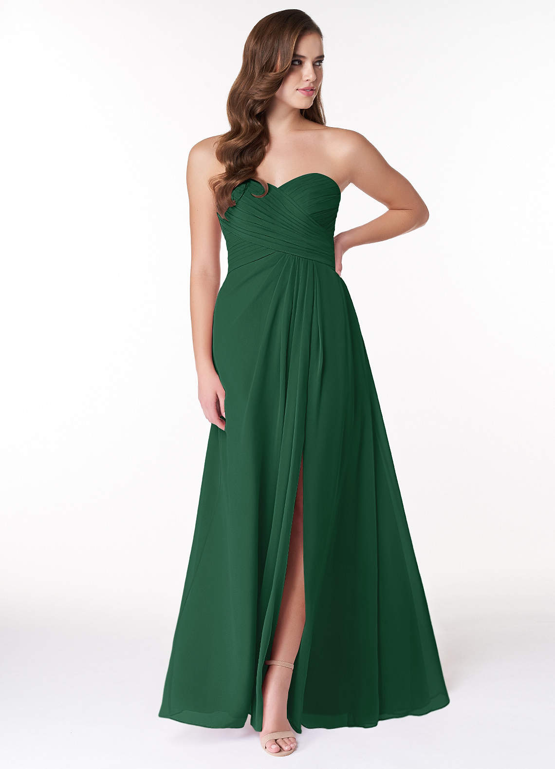 Azazie Arabella Allure Brautjungfernkleider Wandelbar A-Linie Herzausschnitt Chiffon Kleid Dunkelgrün image1