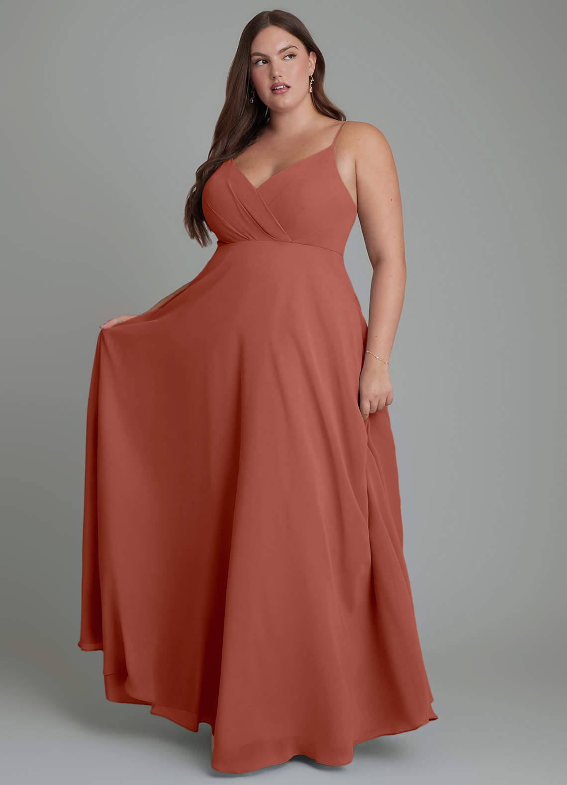 Azazie Amani Brautjungfernkleider A-Linie Plissee Chiffon Kleid Rotbraun image1