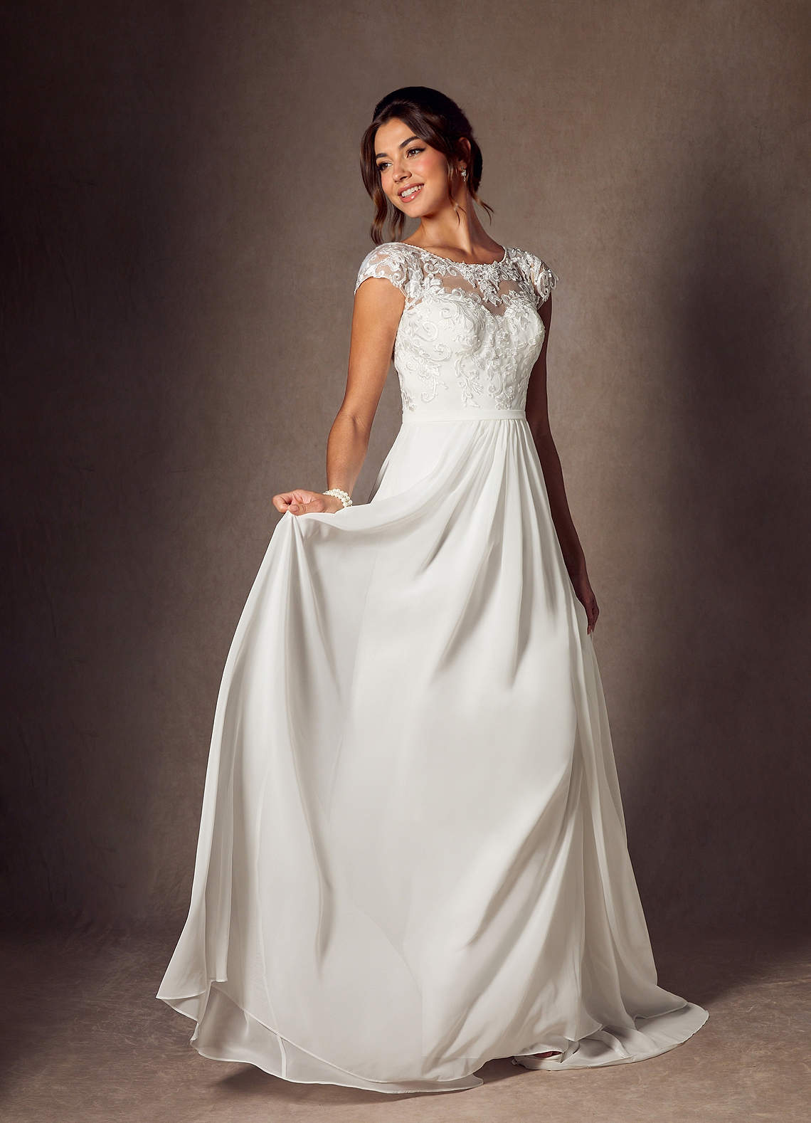 Azazie Brynslee Abiti da Sposa Abito A-Line in Chiffon con Scollo a U e Paillettes Bianco Diamante image8