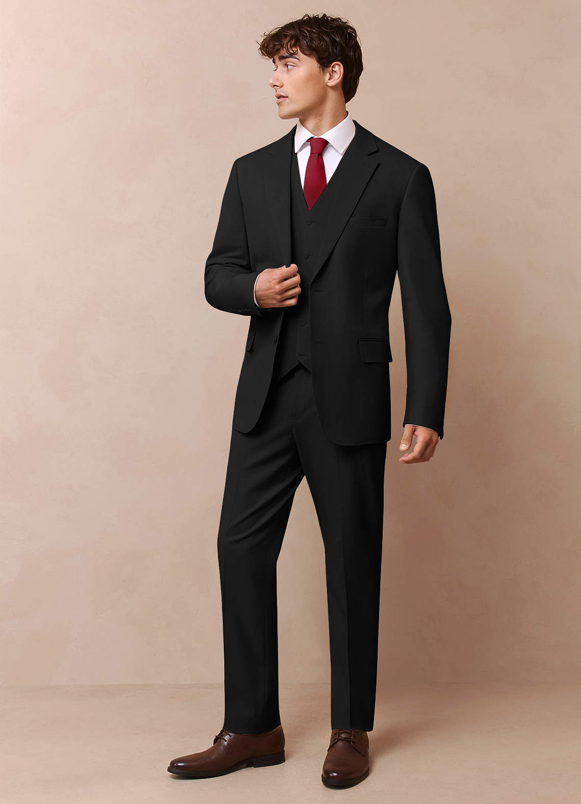 front Savile Black Wool Blend 3-Piece Suit