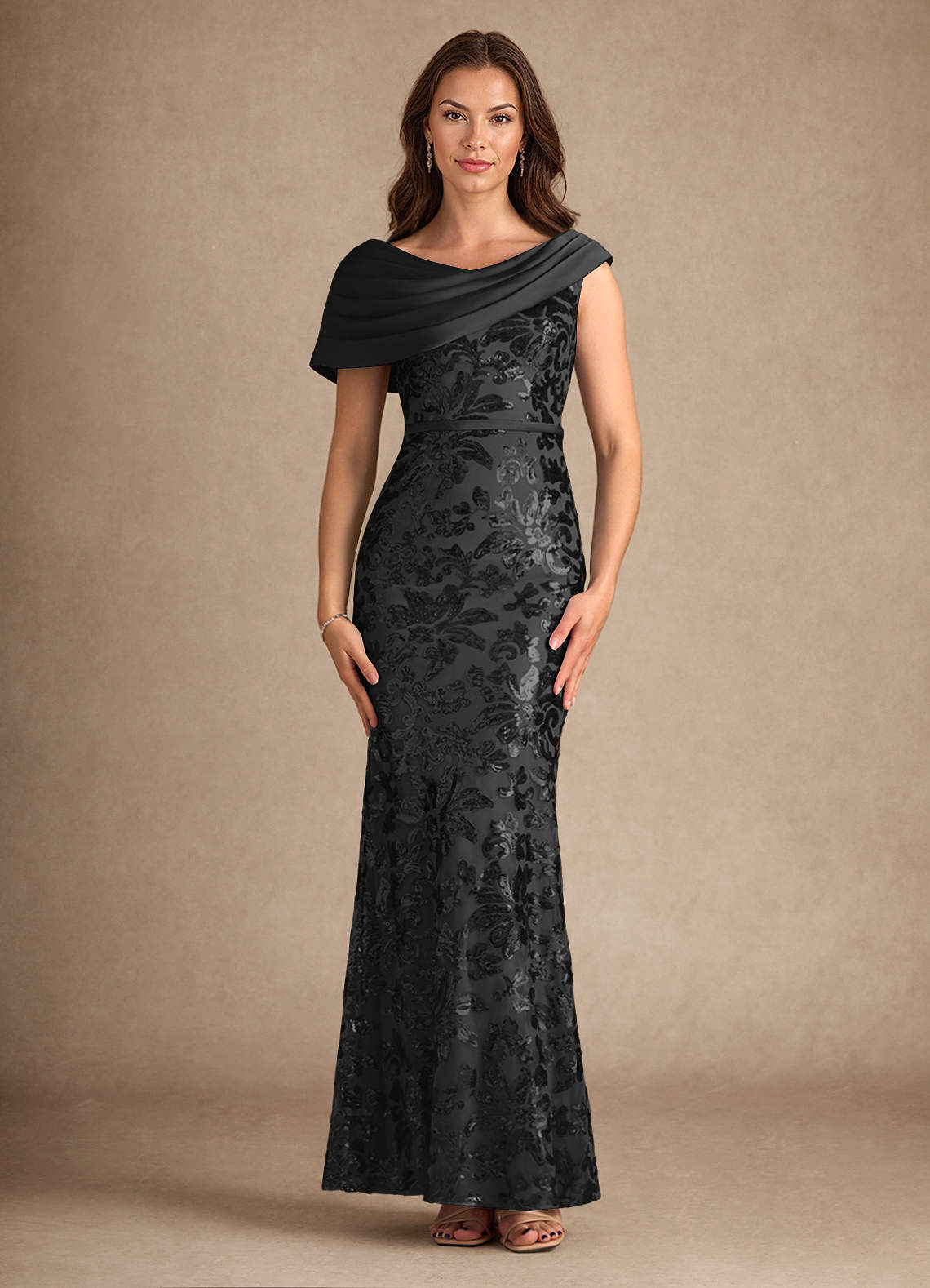 Azazie Marion Mother of the Bride Dresses Black Mermaid Sequins Dress image1