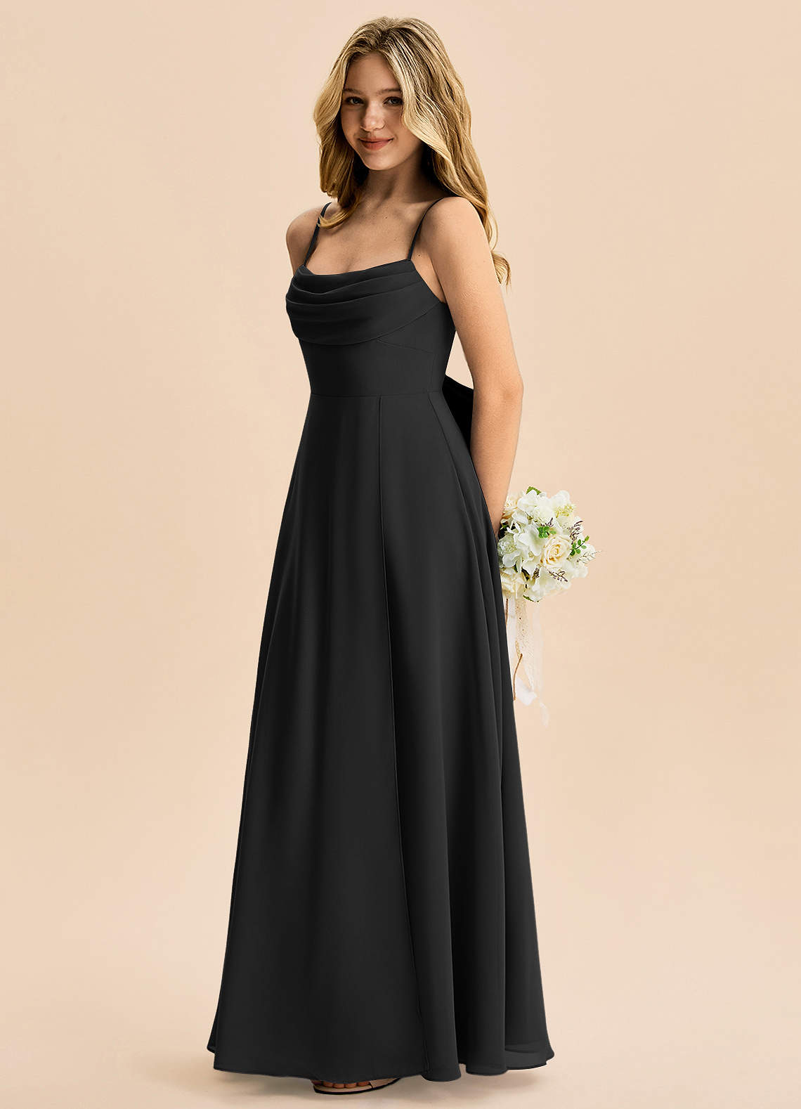 Azazie Bear Junior Black A-Line Pleated Chiffon Dress image4