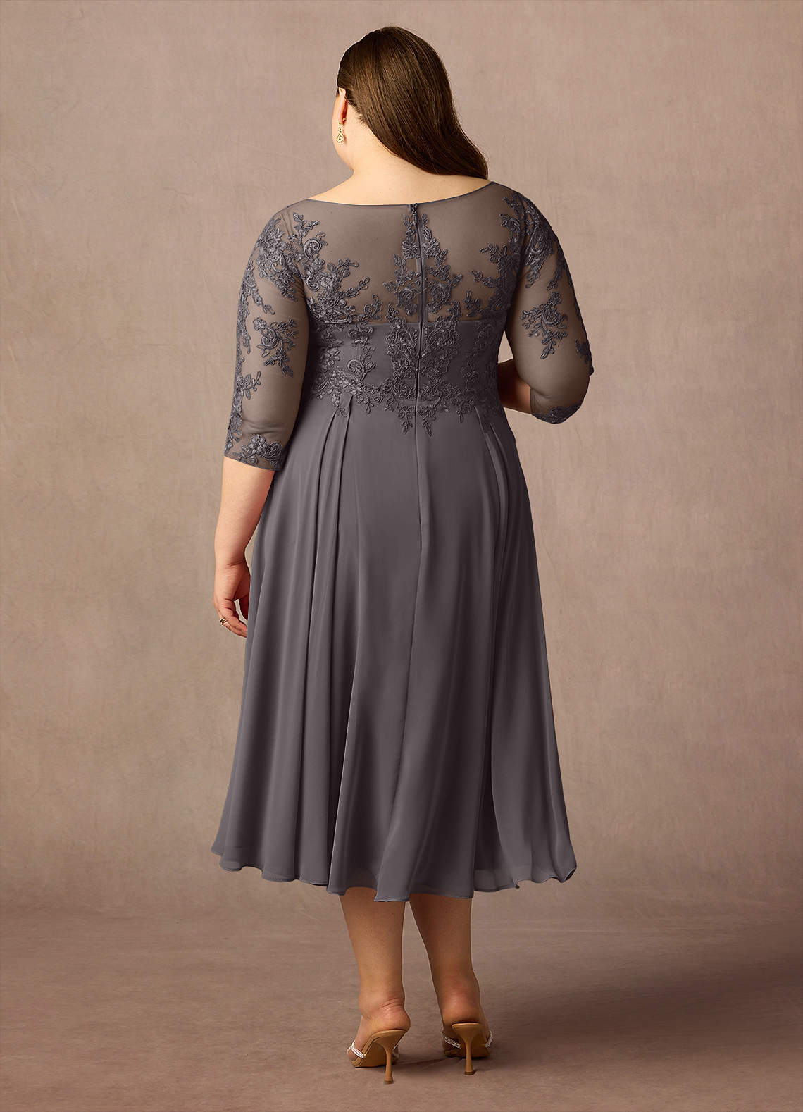 Azazie Marge Mother of the Bride Dresses Steel Grey A-Line Scoop Lace Chiffon Dress image6