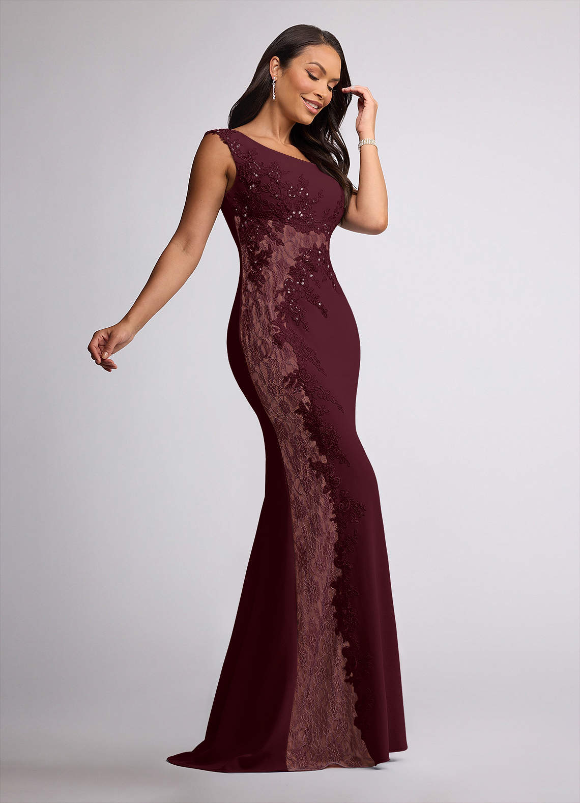 Azazie Juliane Cabernet Mermaid Sequins Lace Dress Ready to Ship | Azazie