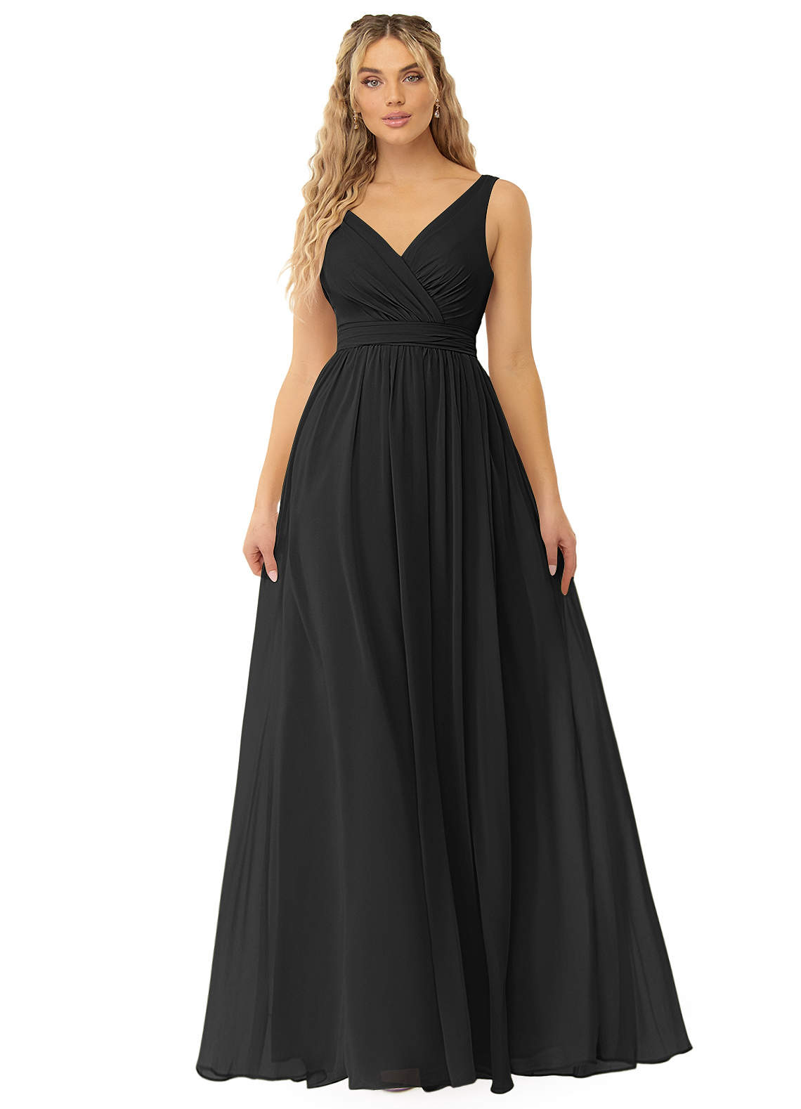 Azazie Kora Vestidos de damas de honor Vestido de Negro de Gasa de Corte en A con Plisado image1