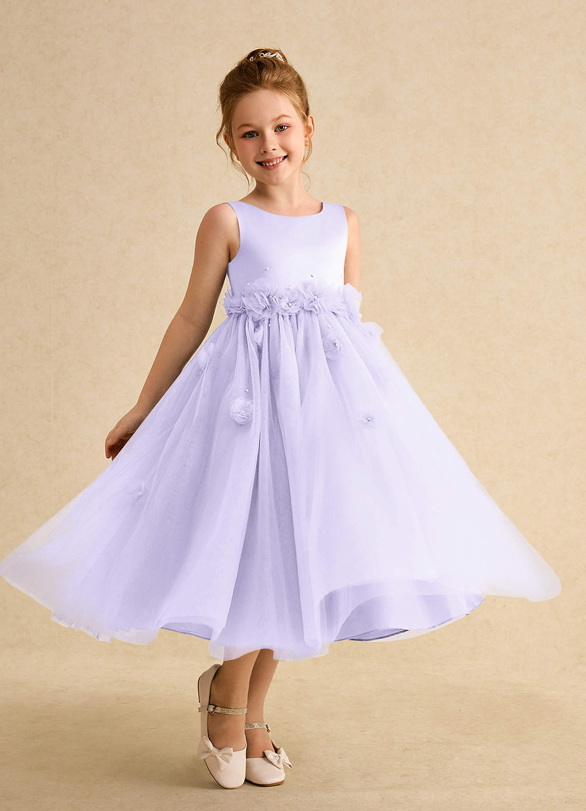 Azazie Lux Abiti da Ragazza di Fiori Abito A-Line in Tulle Perline Lilla image1