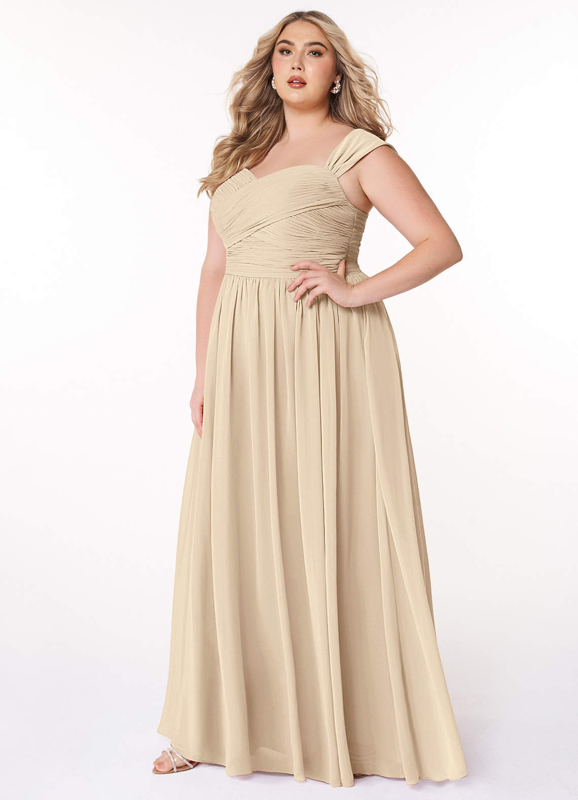 Azazie Zapheira Bridesmaid Dresses Champagne A-Line Ruched Chiffon Dress image1