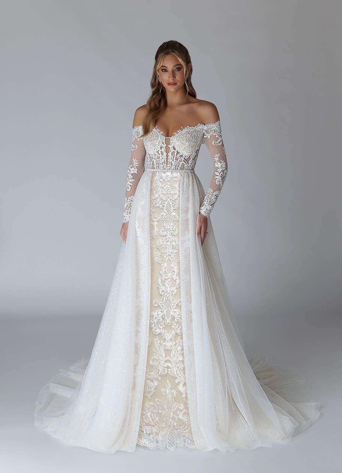 Azazie Solaris Wedding Dresses A-Line V-Neck Sequins Tulle Chapel Train Dress image1