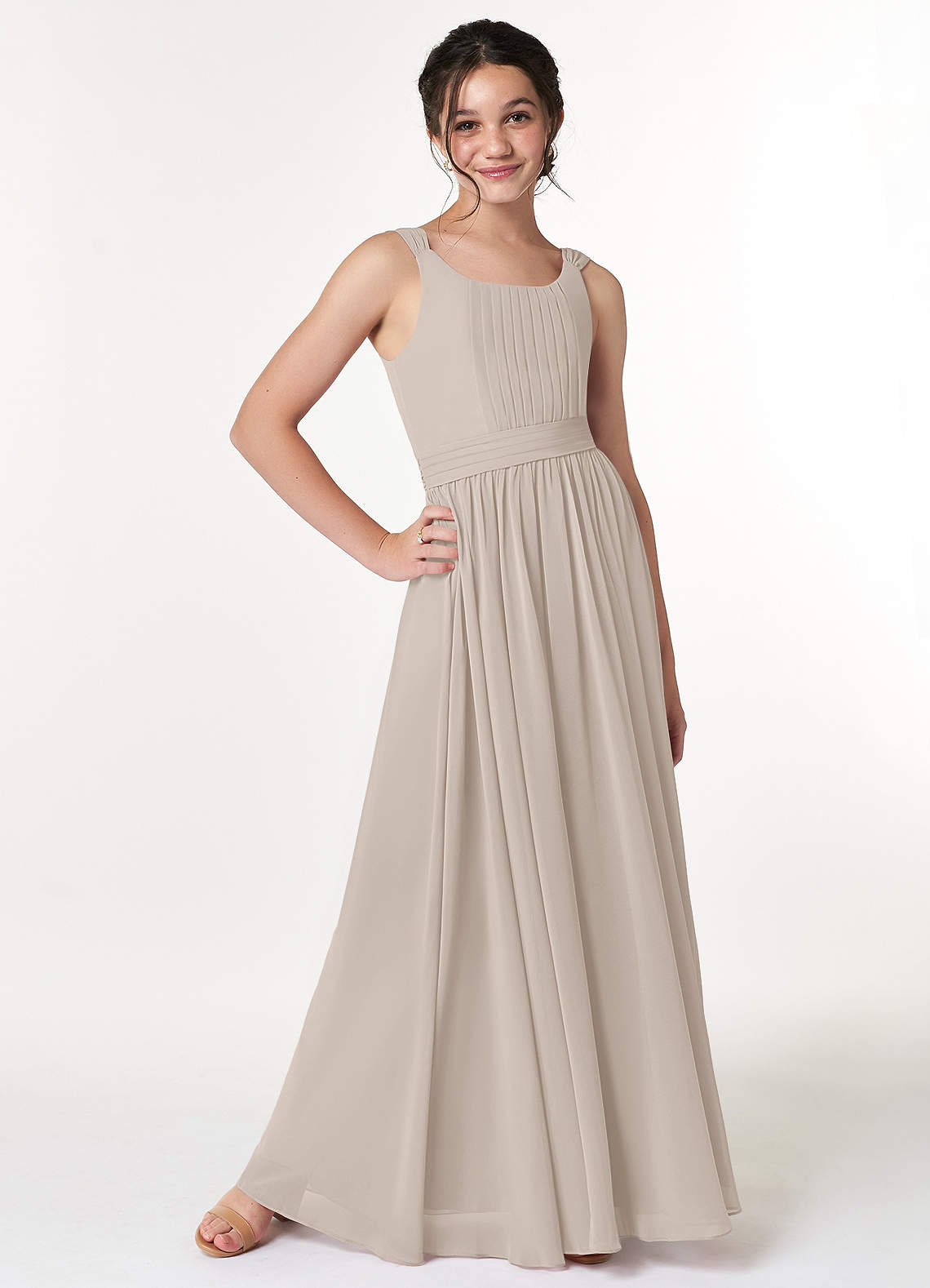 Azazie Tiana A-Line Pleated Chiffon Floor-Length Junior Bridesmaid Dress image1
