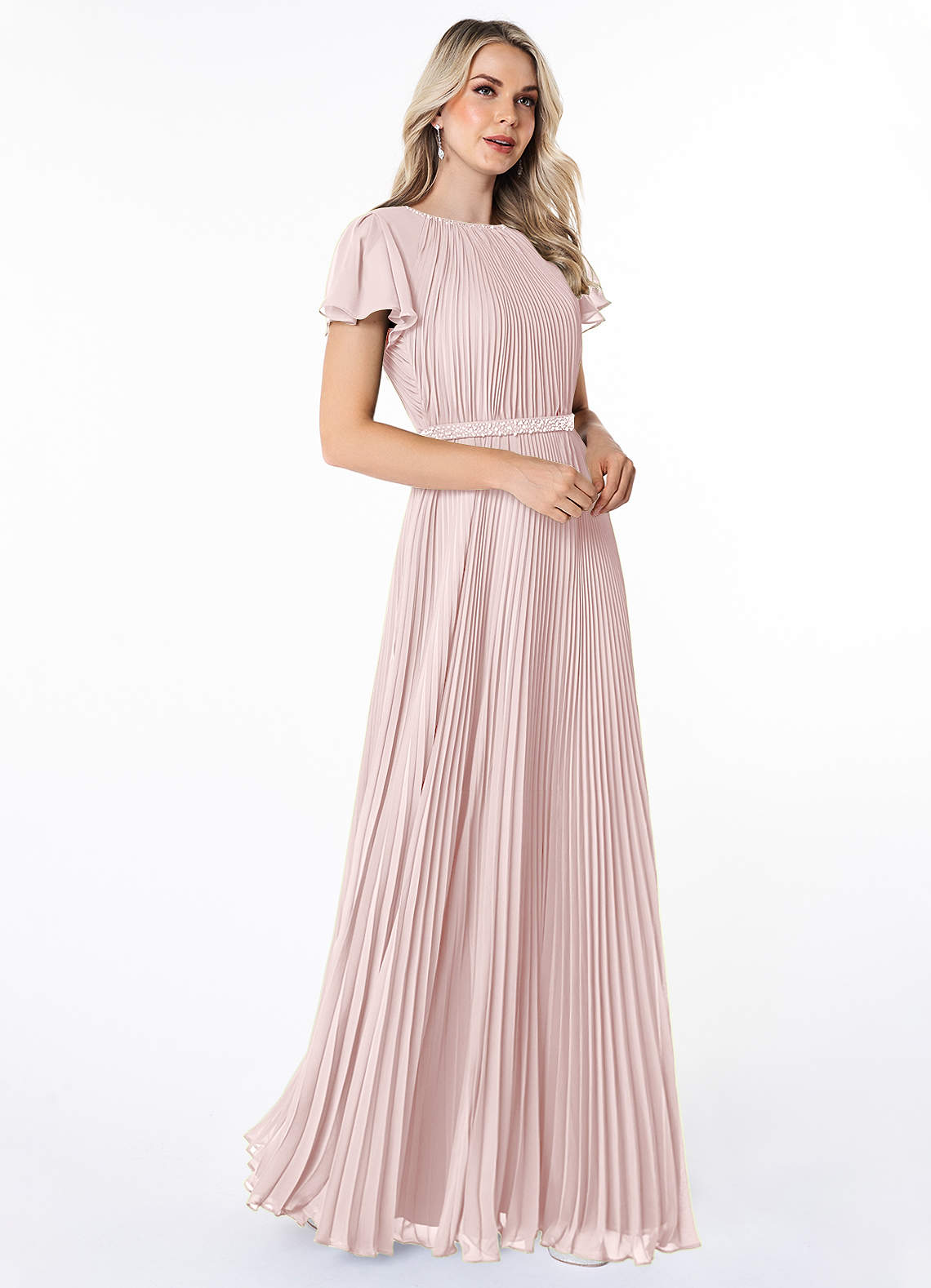 Azazie Kara Modest Bridesmaid Dresses A-Line Pleated Chiffon Floor-Length Dress image2