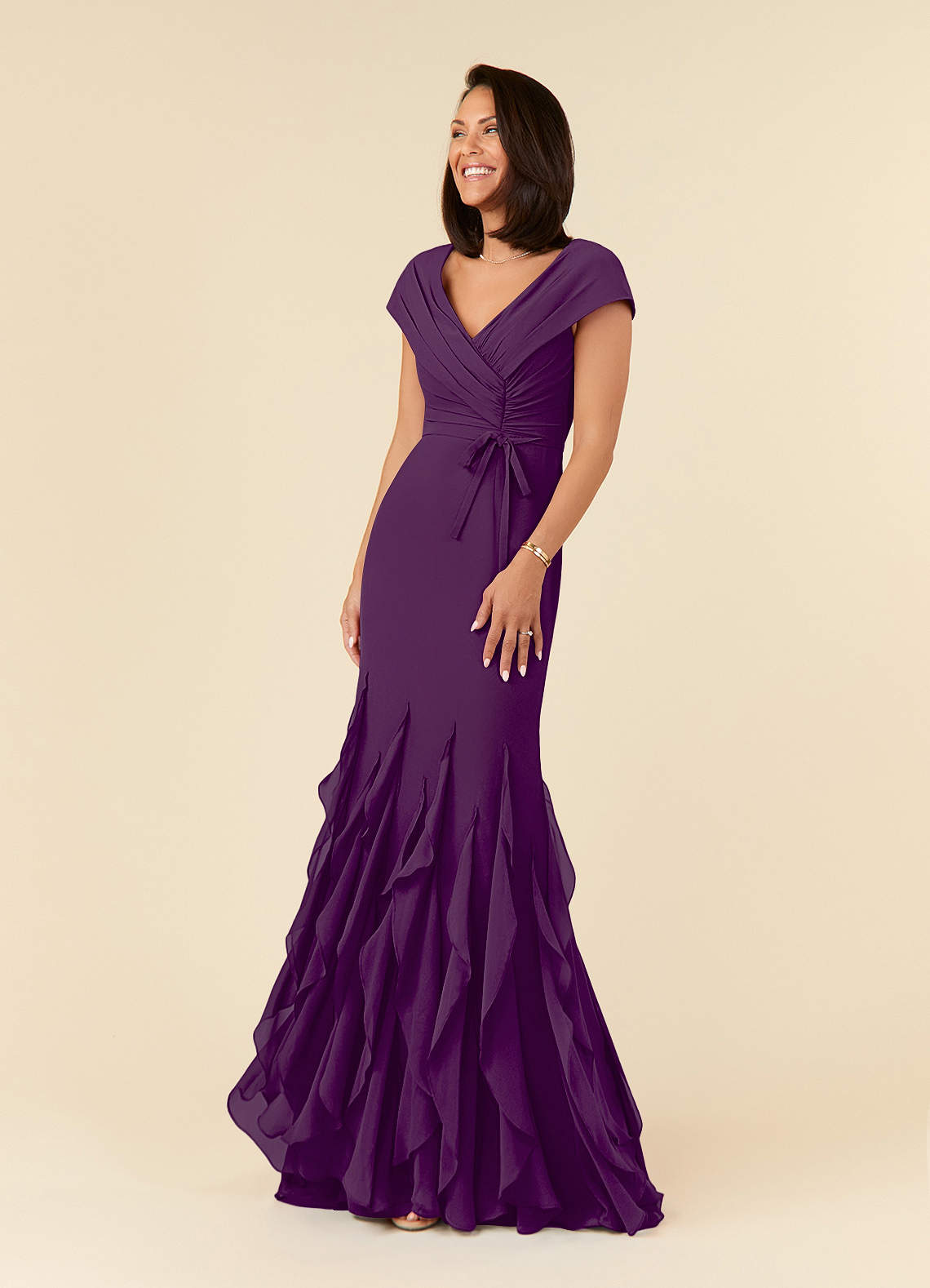 Azazie Bailora Mother of the Bride Dresses Grape Mermaid Ruched Chiffon Dress image1
