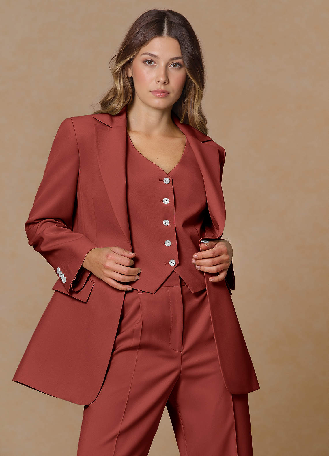 front Rowan Terracotta Blazer met verfijnde weefstructuur en functionele eigenschappen