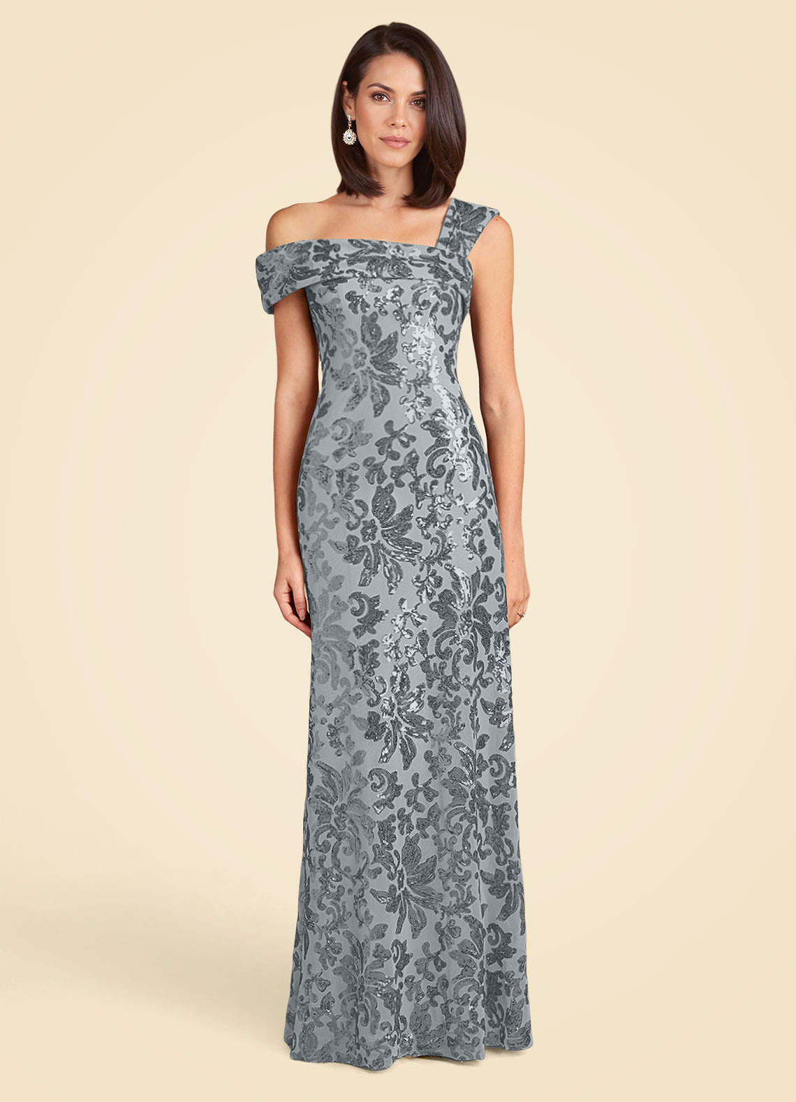 Azazie Odessia Steel Grey A-Line Sequins Lace Dress Ready to Ship | Azazie Azazie Odessia Steel Grey A-Line Sequins Lace Dress Ready to Ship | Azazie