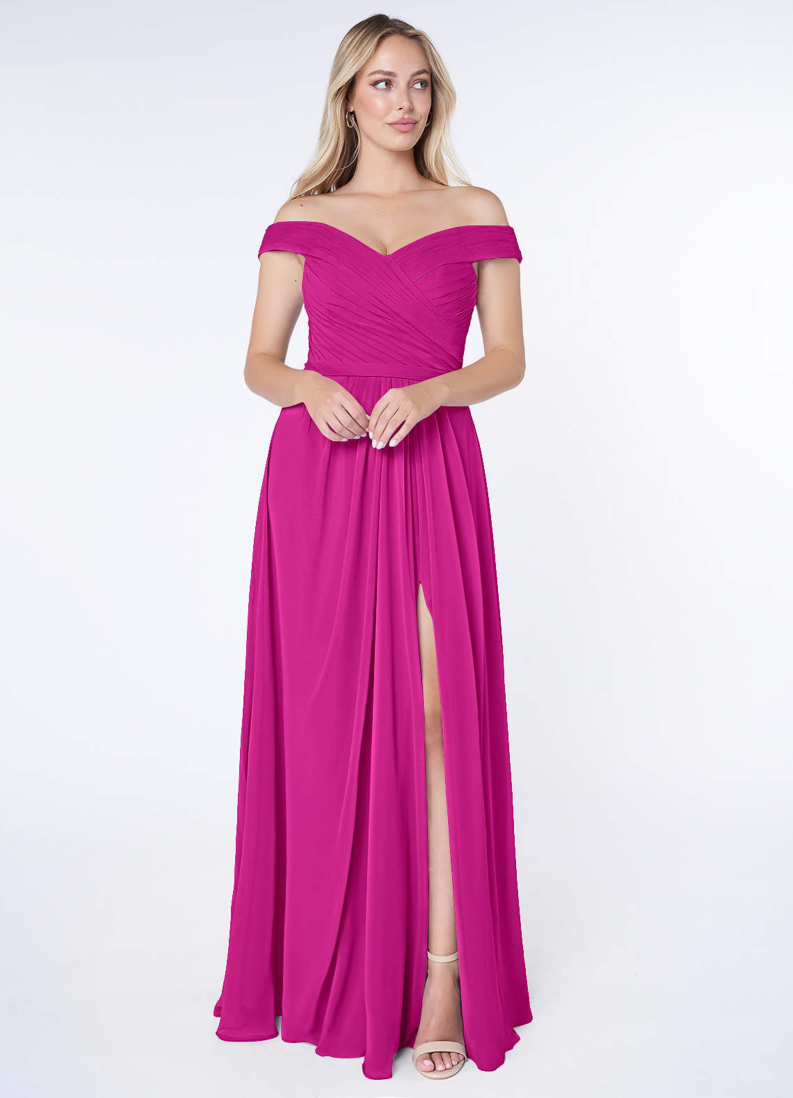 Azazie Audrianna Robes de demoiselle d'honneur Robe Trapèze Convertible en Mousseline de soie Schulterfrei gerafft Fuchsia image1