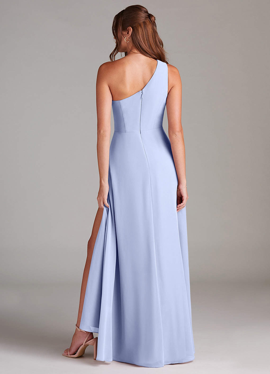 Azazie Brooke Bridesmaid Dresses Ice A-Line One Shoulder Chiffon Dress image6