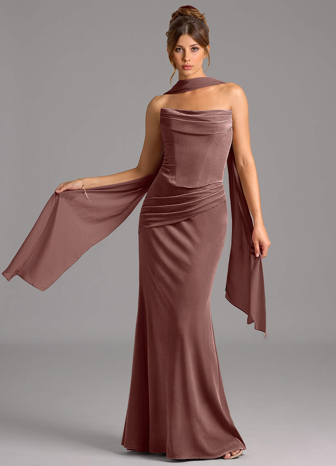 Azazie Sorrel Ready to Ship Espresso Velvet Bridesmaid Dresses