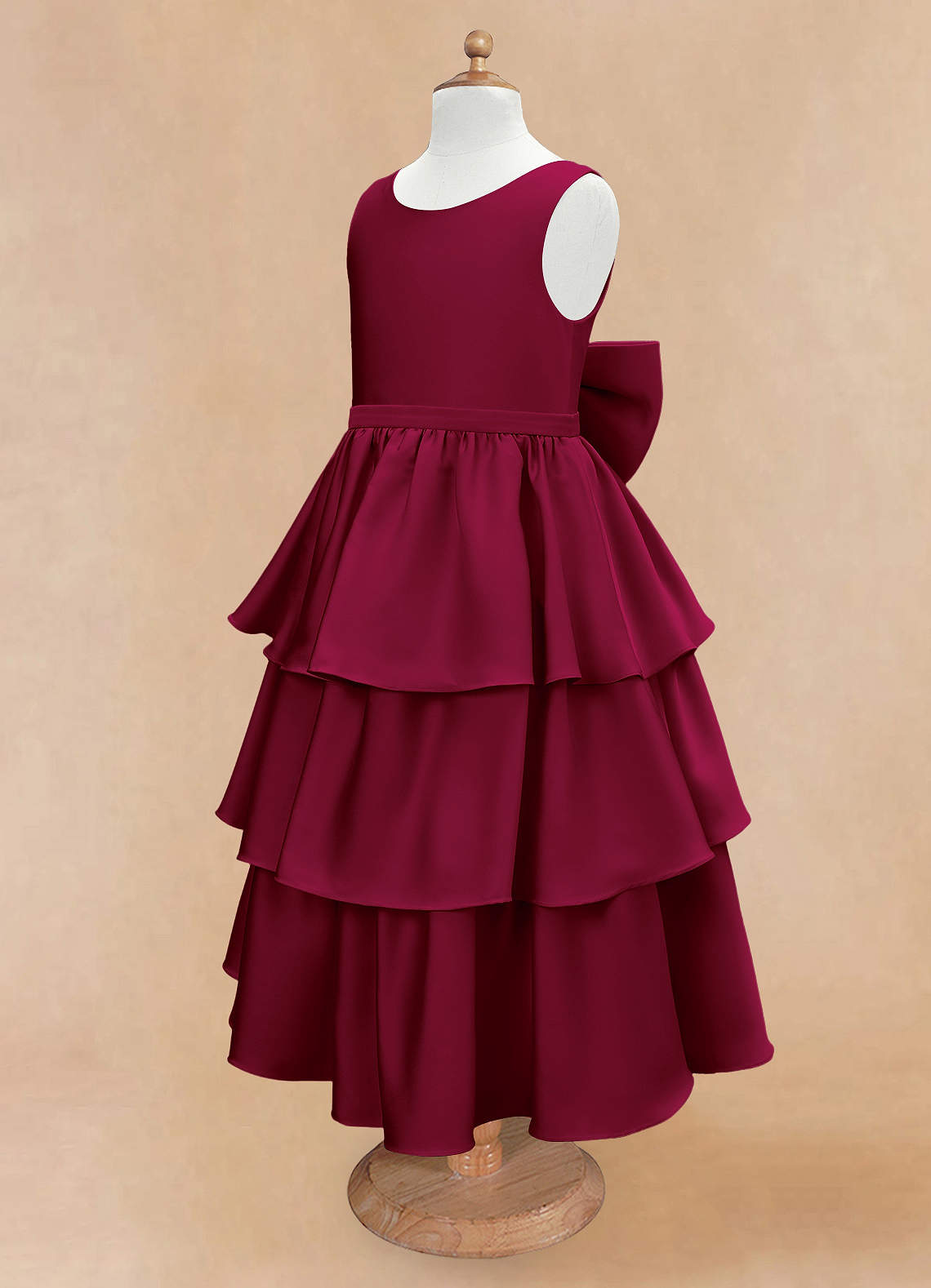 Azazie Margie Flower Girl Dresses Burgundy A-Line Bow Stretch Satin Dress image5