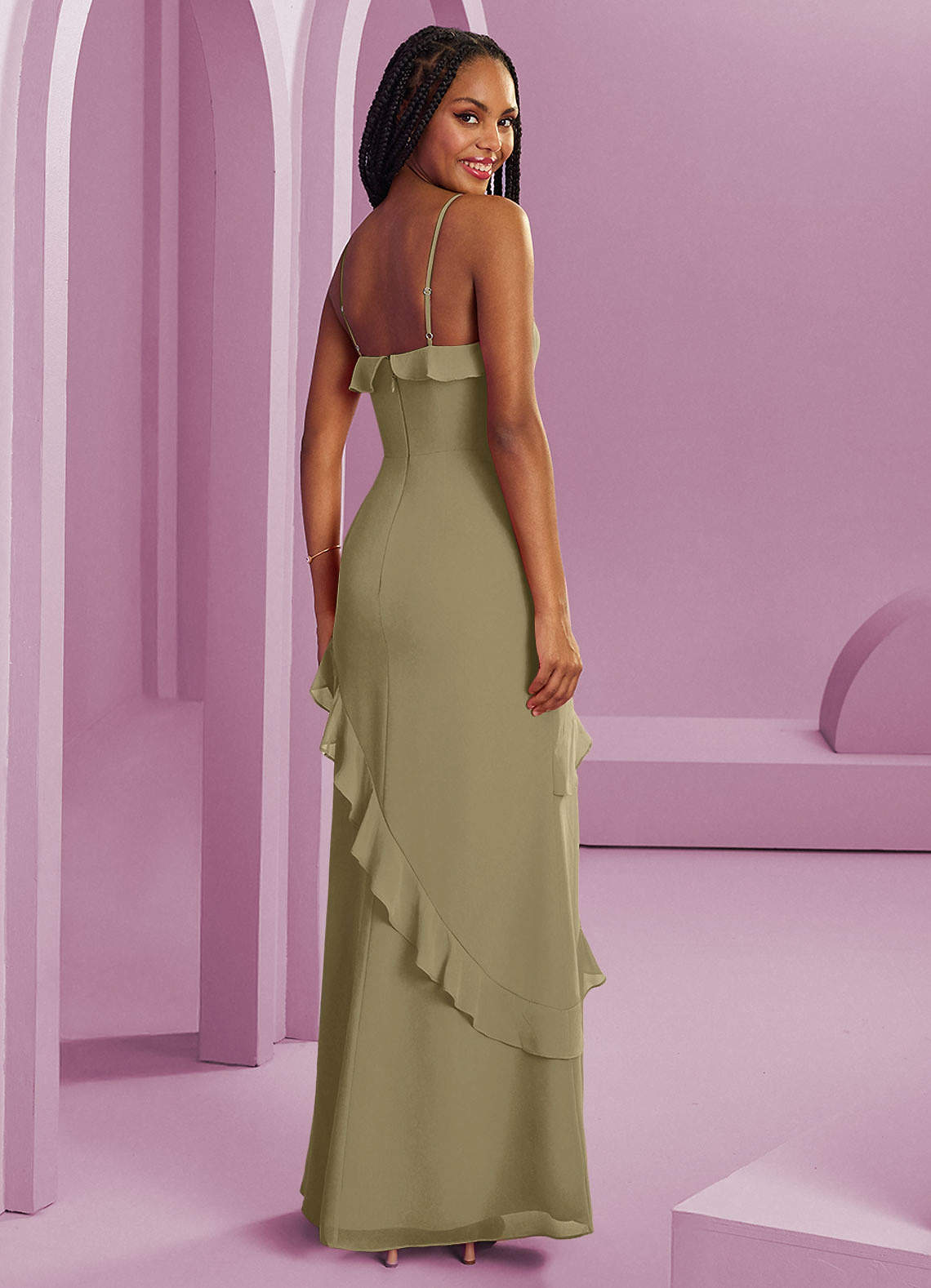 Barbie  AZAZIE 1038 Ready to Ship Moss Green Chiffon Bridesmaid Dresses |  Azazie