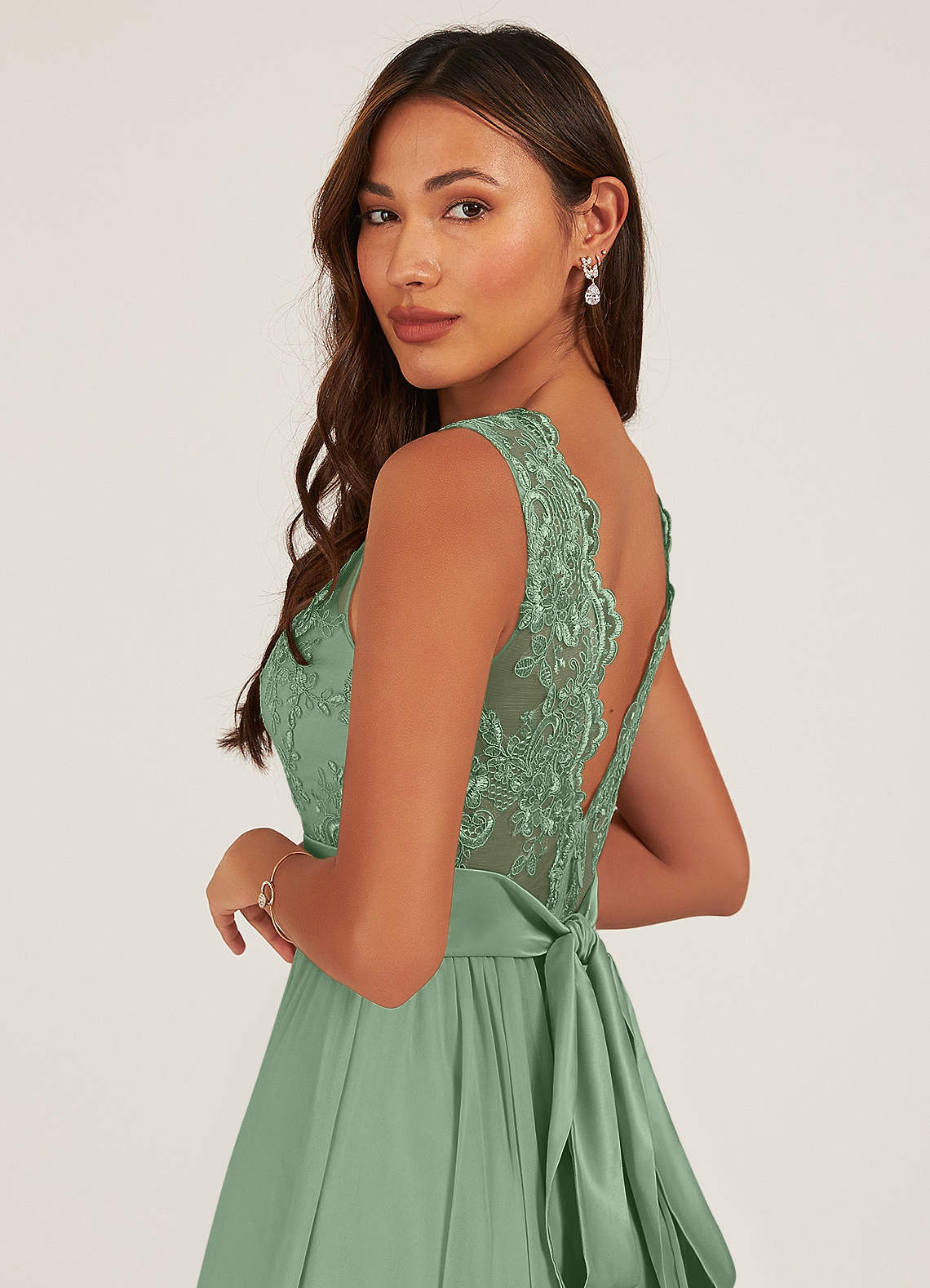 Azazie Gertrude At-home Try On Dresses Mulberry A-Line Lace Chiffon Dress image11