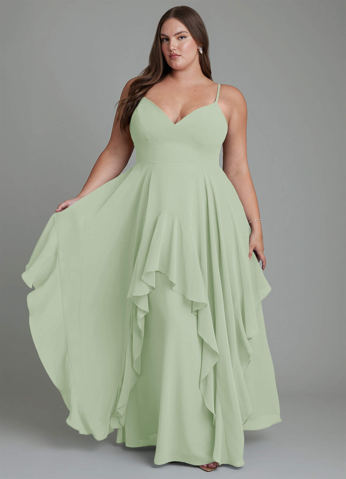 Azazie Zaina Vestidos de damas de honor Vestido Salvia Polvorienta de Gasa de Línea A image1