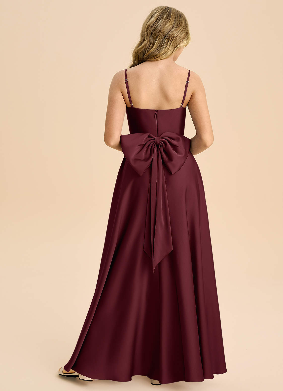 Azazie Bear Junior Cabernet A-Line Sweetheart Neckline Stretch Satin Dress image1