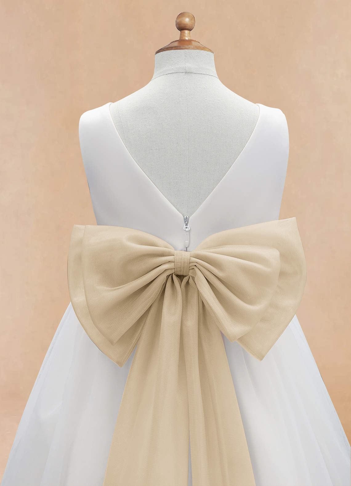 Azazie Kavi Flower Girl Dresses Ivory Champagne A-Line Bow Matte Satin Dress image9