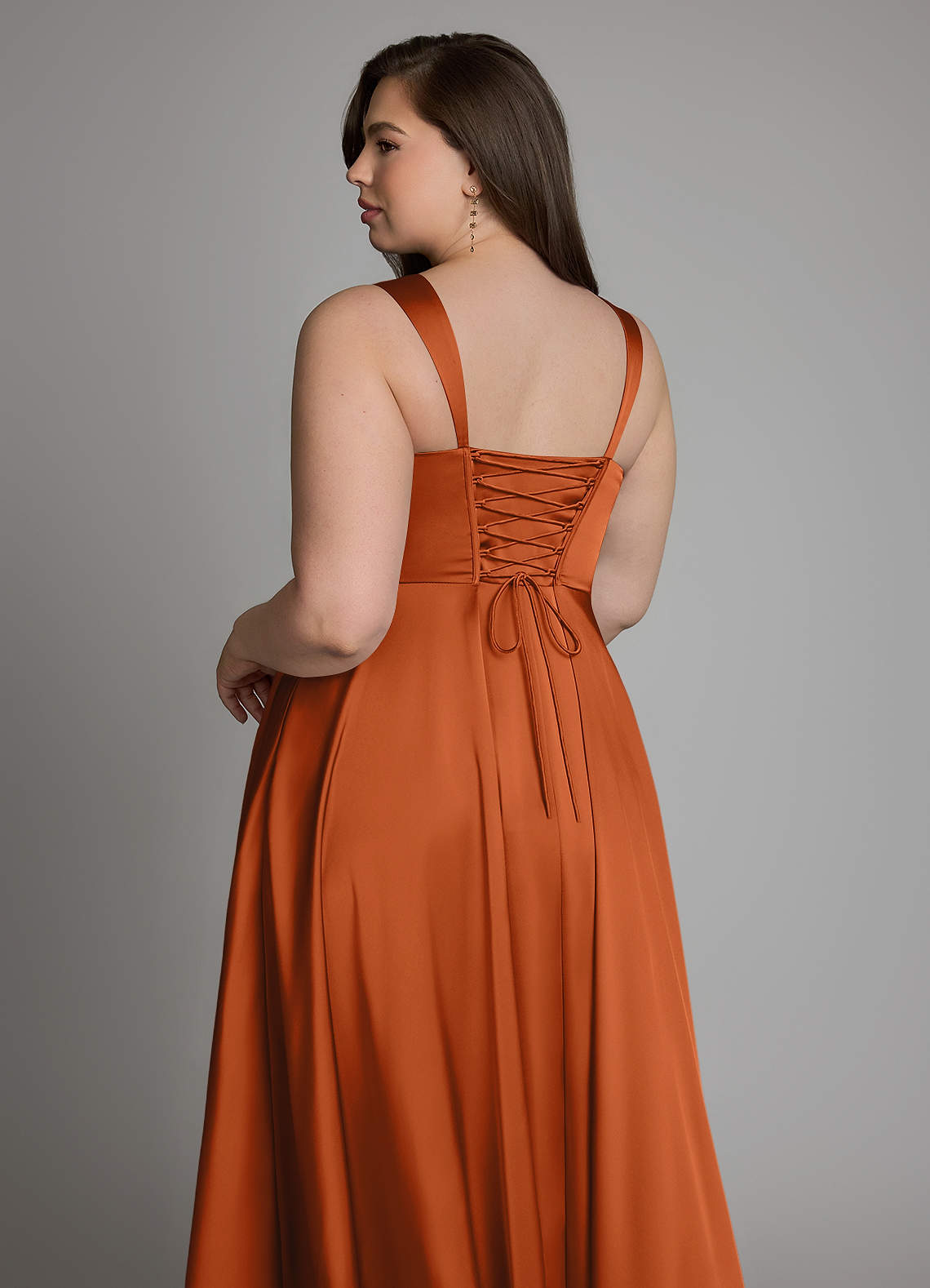 Azazie Azaria Bridesmaid Dresses Burnt Orange A-Line Corset Stretch Satin Dress image12
