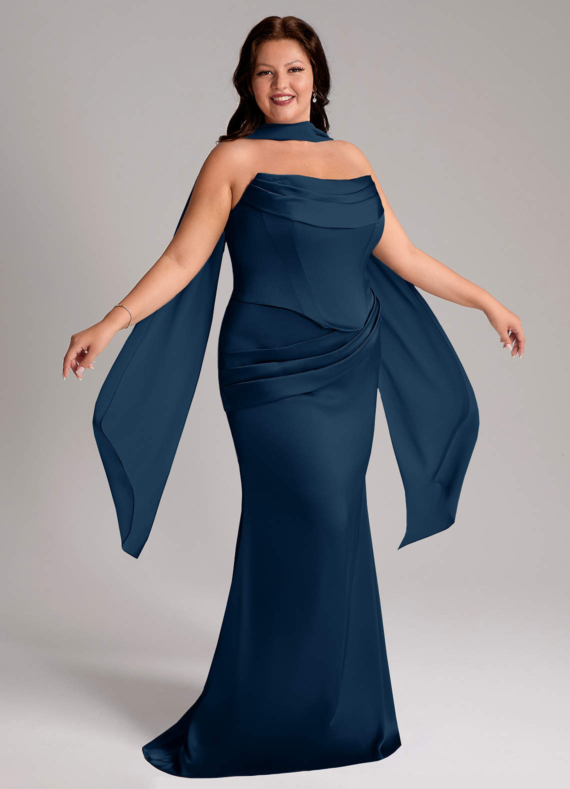 Azazie Sorrel Bridesmaid Dresses Dark Navy Mermaid Strapless Stretch Satin Convertible Dress image8