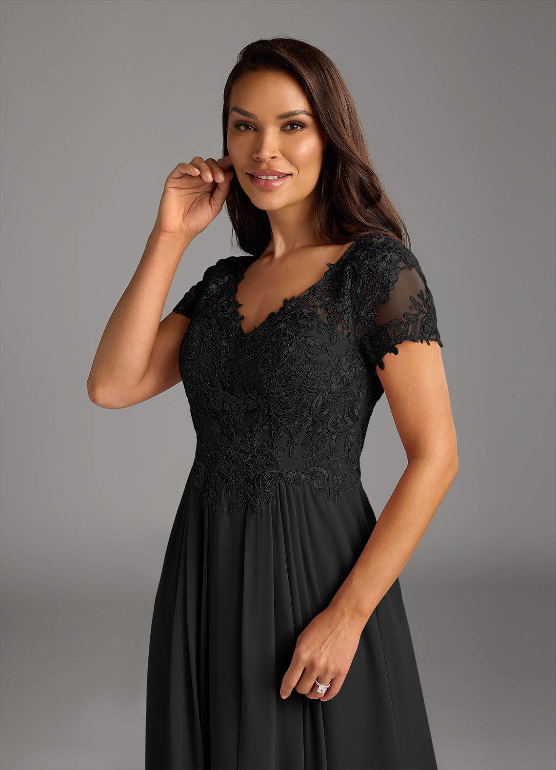 knee length dresses for ladies Gothic Black Lace A-Line Wedding Dress with V-Neck main image 0