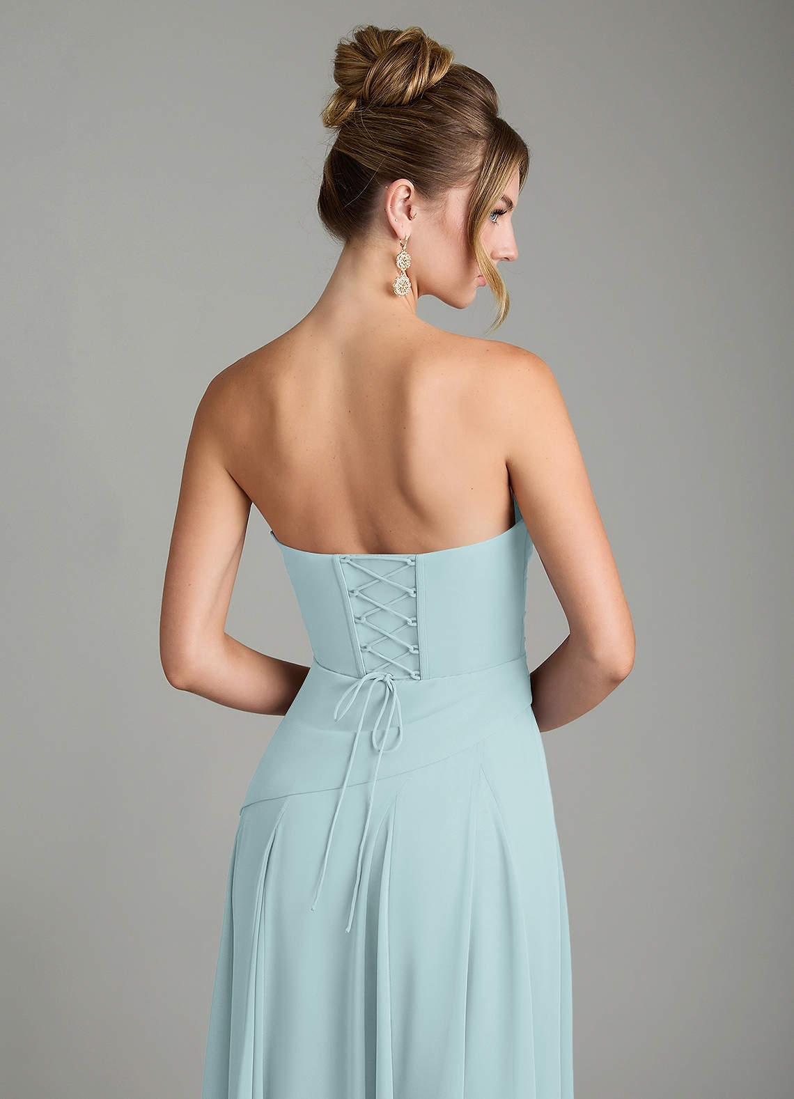 Azazie Gabriela Bridesmaid Dresses Mist A-Line Corset Chiffon Dress image10
