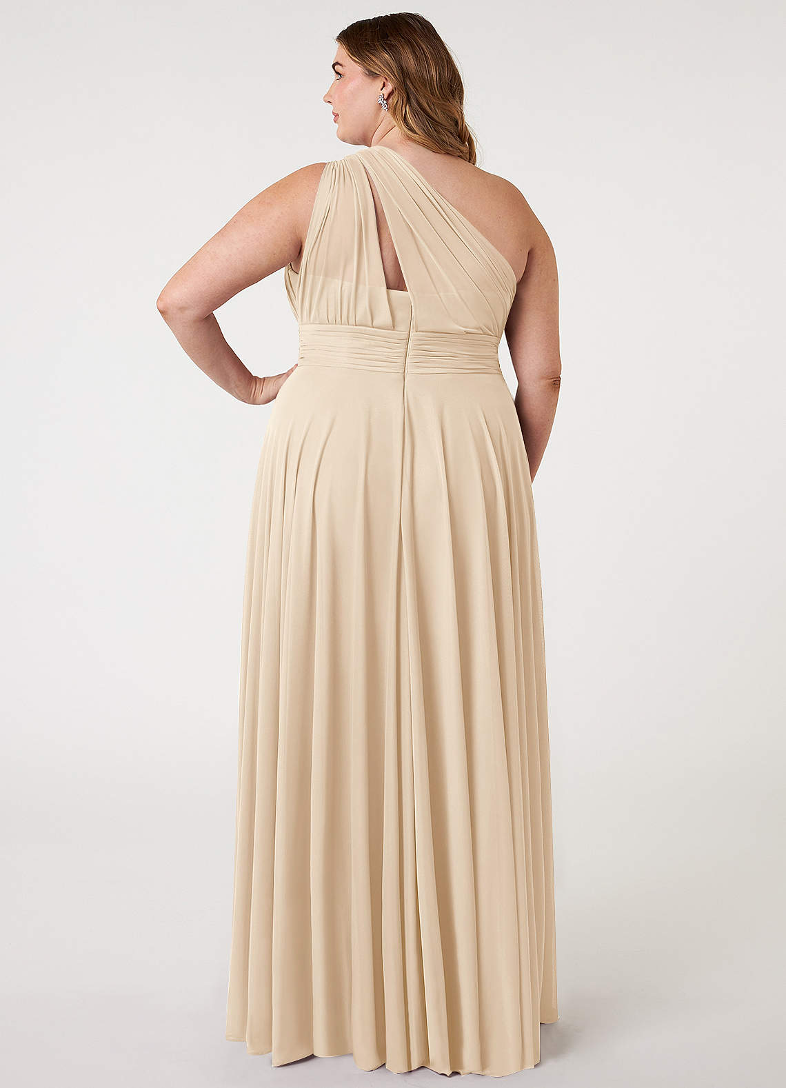 Azazie Charlize Jurken voor bruidsmeisjes Jurk van Mesh met A-Lijn One-Shoulder Champagne image6