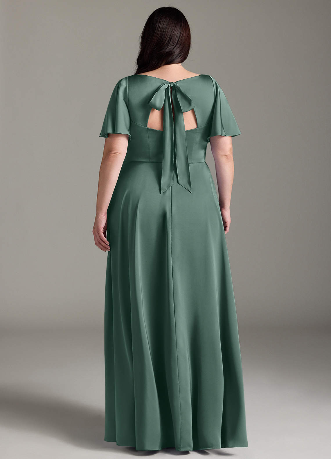 Azazie Kimber Bridesmaid Dresses Eucalyptus A-Line Ruched Stretch Satin Dress image7