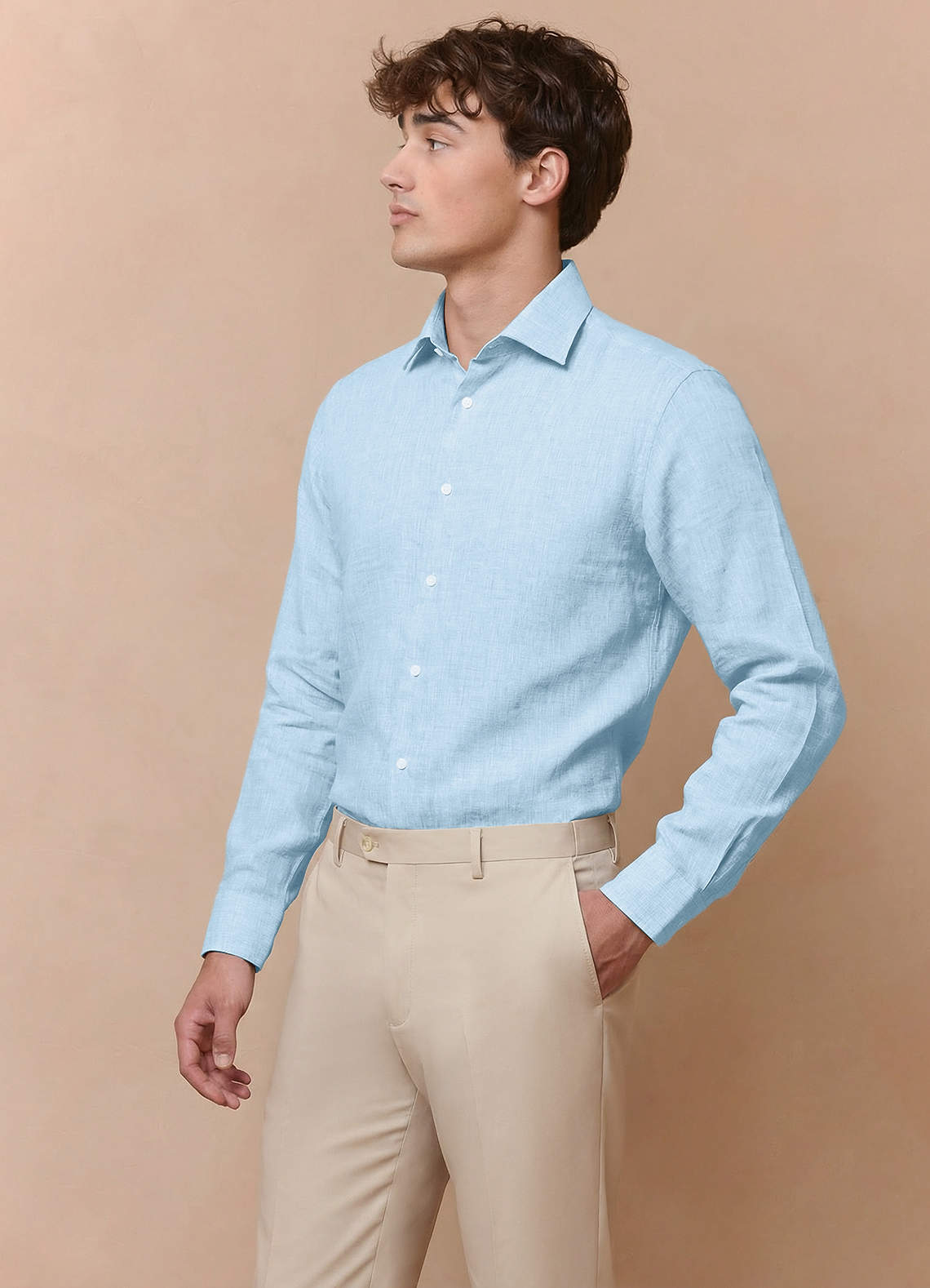 front Elliot Sky Blue 100% Linen Dress Shirt