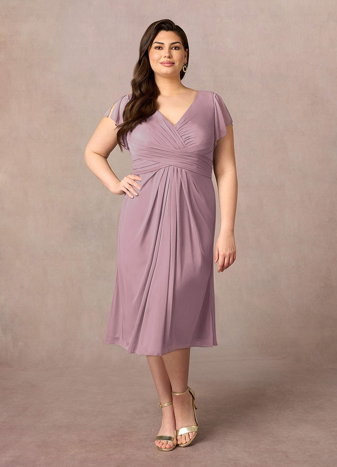Azazie Vera Mother of the Bride Dresses Dusty Rose A-Line V-Neck Pleated Mesh Dress image5