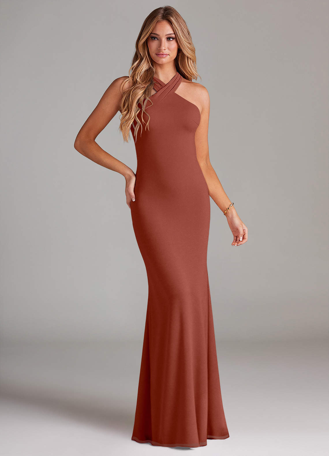 Azazie Doretta Bridesmaid Dresses Auburn Mermaid Pleated Chiffon Dress image1