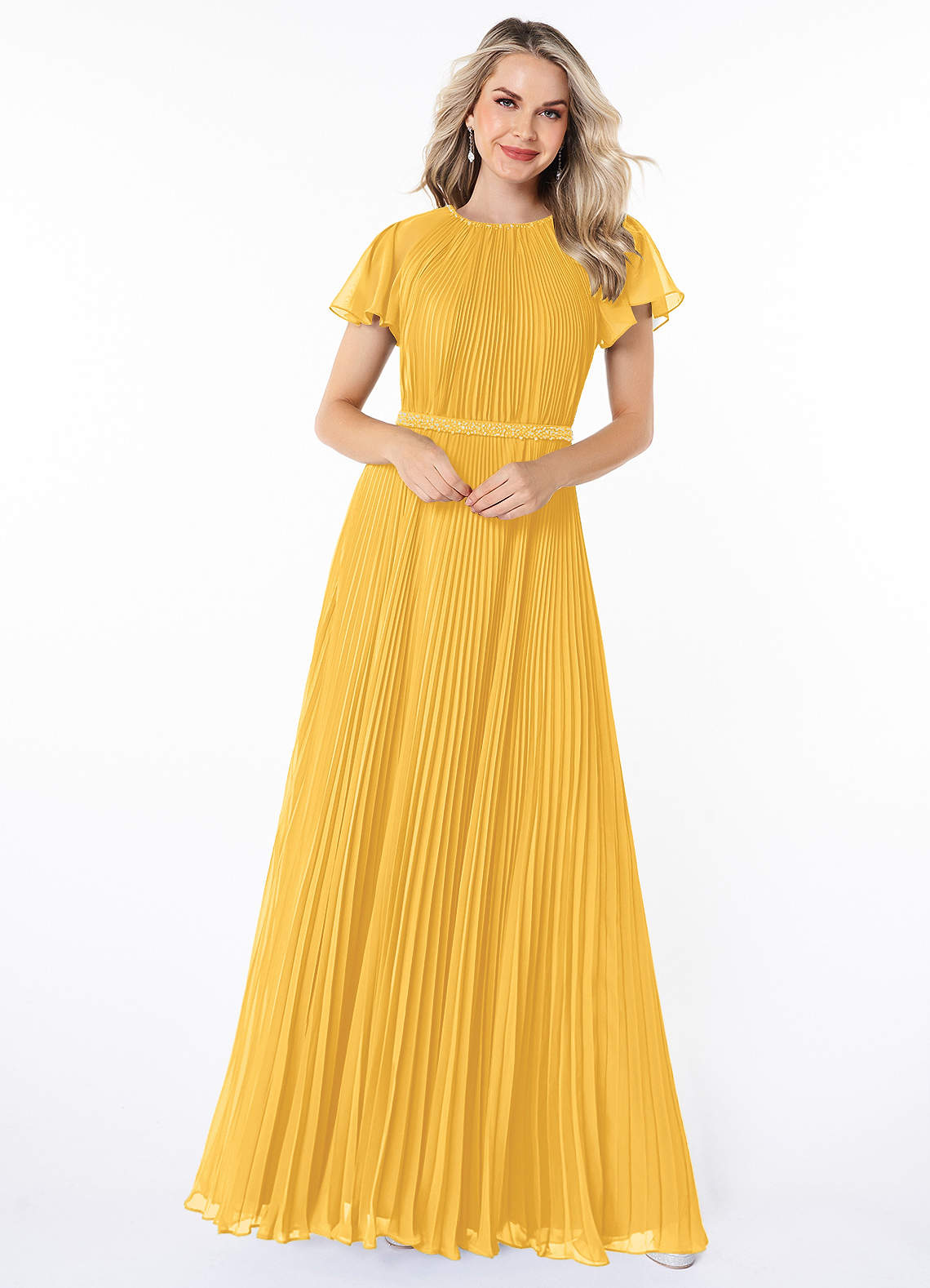Azazie Kara Modest Bridesmaid Dresses A-Line Pleated Chiffon Floor-Length Dress image3