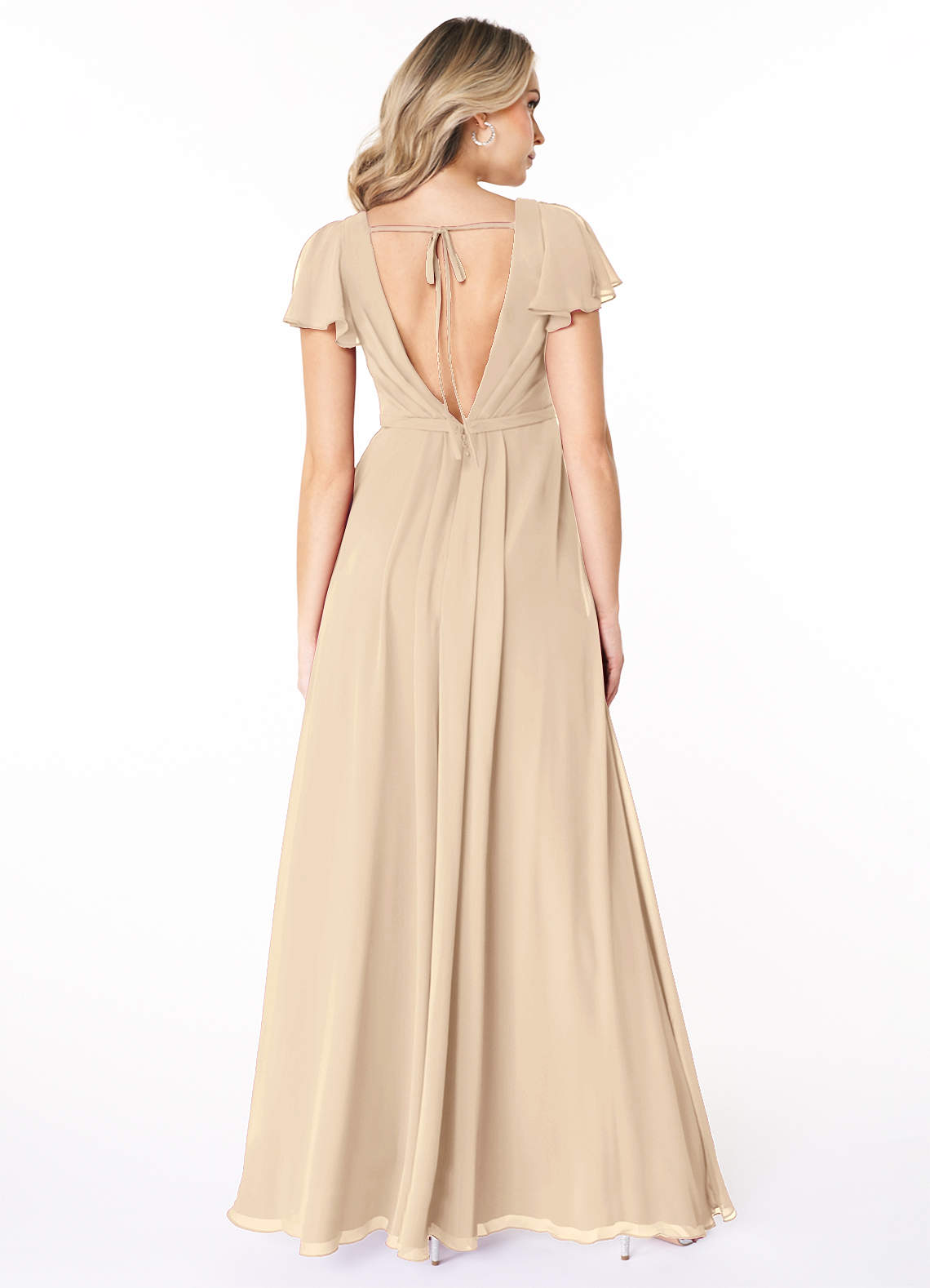 Azazie Reverie Bridesmaid Dresses A-Line V-Neck Ruched Chiffon Floor-Length Dress image1