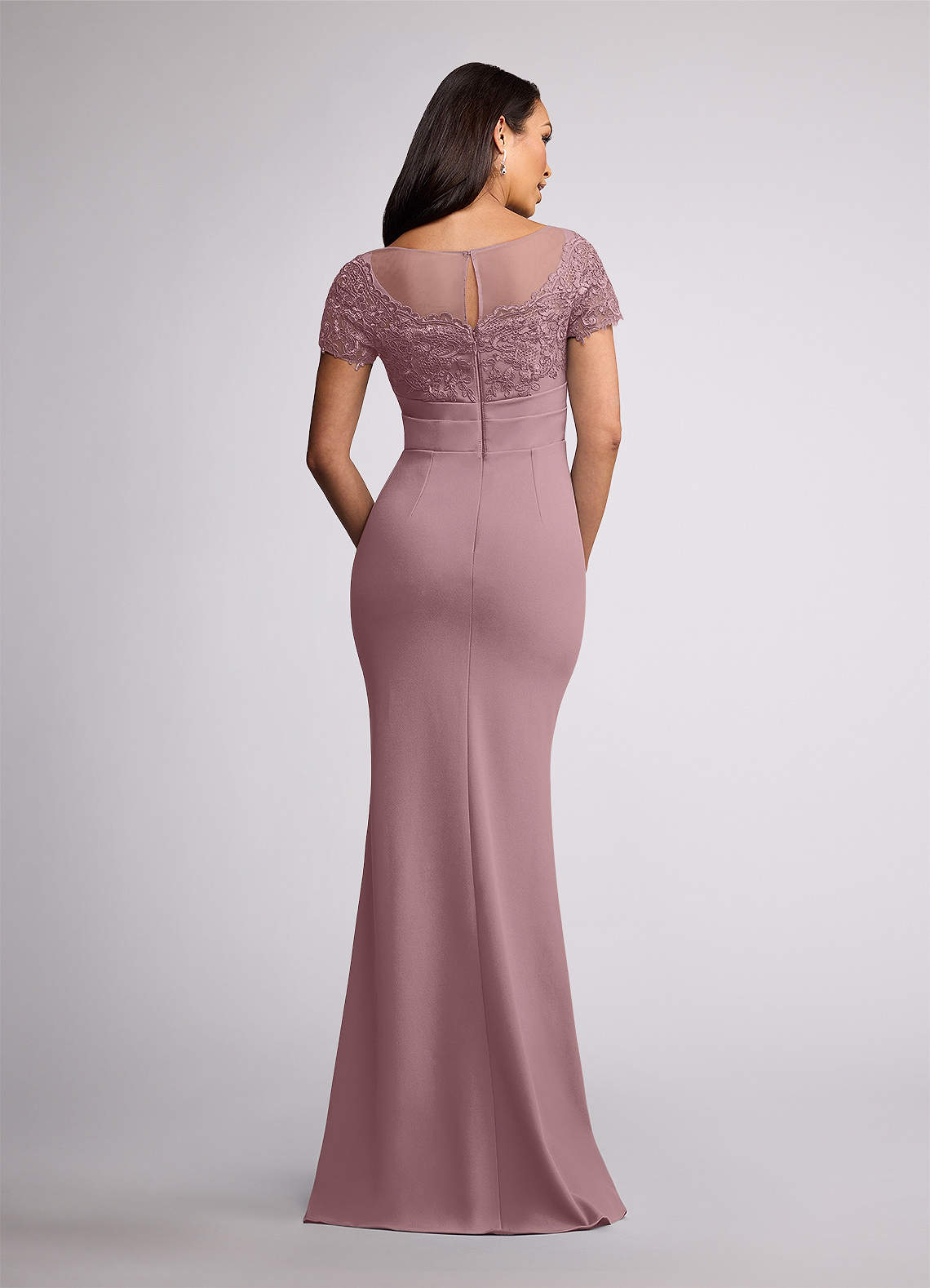 Azazie Susan Venta Final Vestido de Rosa Polvorienta de Crepé elástico de Corte Recto con Encaje image3