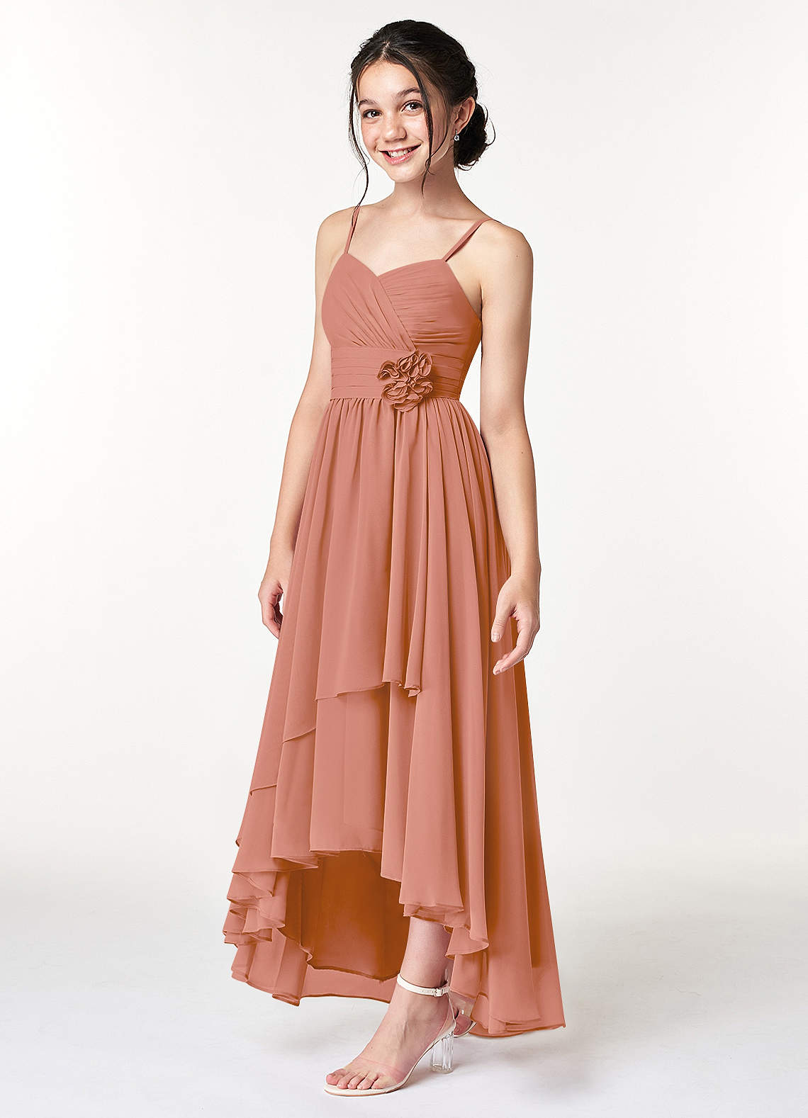 Azazie Catalina Junior MAI TAI A-Line Ruched Chiffon Dress image2