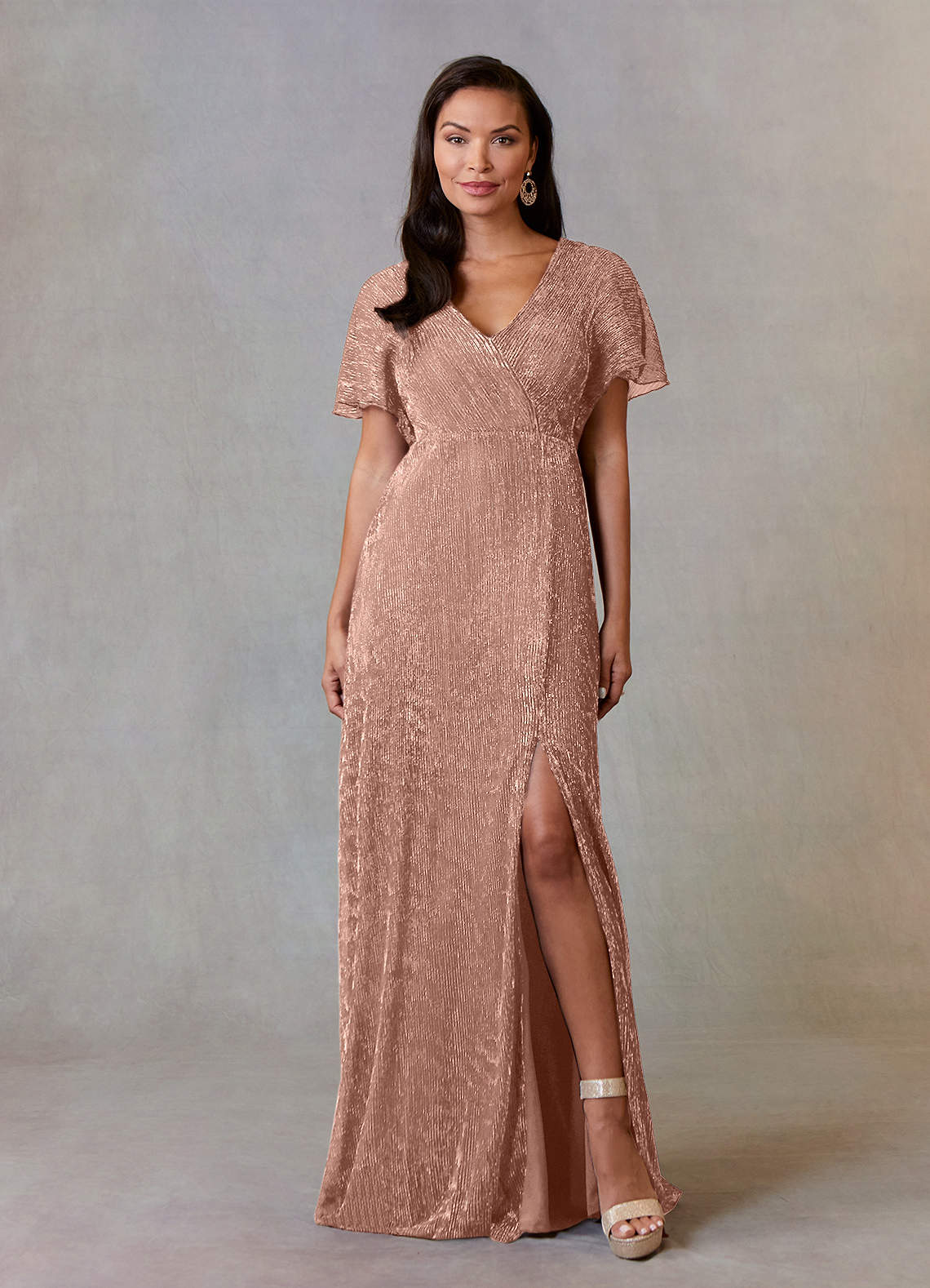 Upstudio Yuma Rose Gold A-Line Metallic Mesh Dress | Azazie
