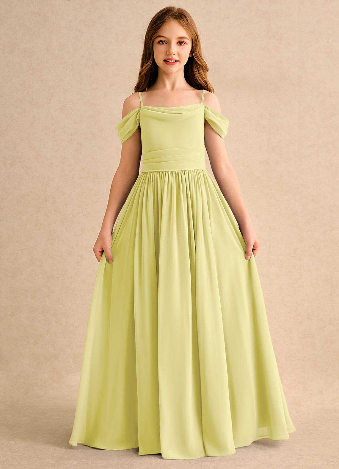 Azazie Shia Girls Formal Sukienki dla dziewczynek sypiących kwiaty Linia A Zza ramienia Szyfon Długość podłogi Sukienka image4