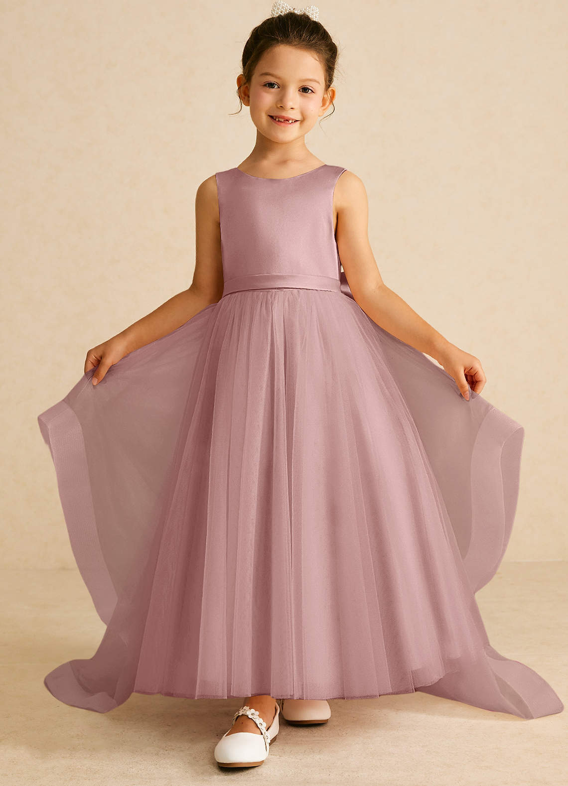 Azazie Pumpkin Flower Girl Dresses Dusty Rose A-Line Convertible Tulle Dress image1
