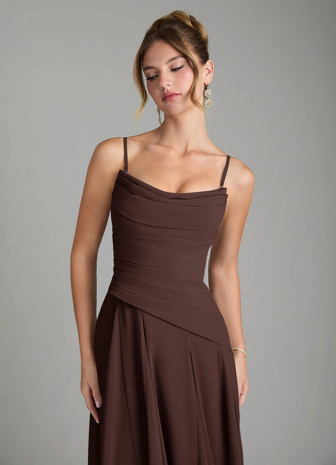 Azazie Gabriela Brautjungfernkleider Eine Linie Korsett Chiffon Kleid Ganache image8