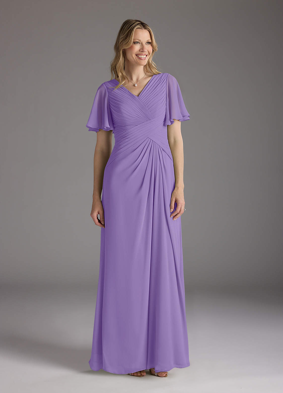 Azazie Morning Glory Mother of the Bride Dresses Tahiti A-Line V-Neck Ruched Chiffon Dress image1
