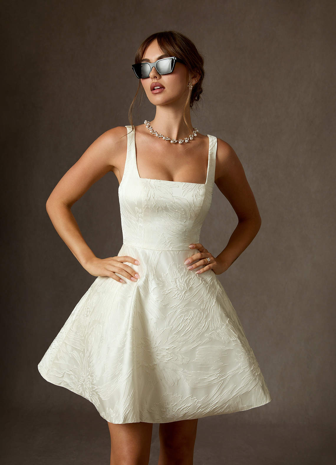 Azazie Regina Wedding Dresses Antique White A-Line with Pockets Floral Jacquard Dress image6