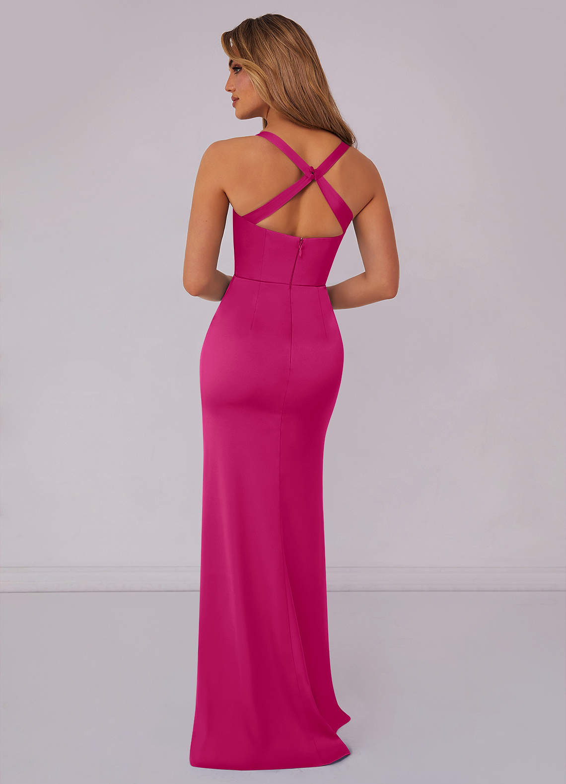 Barbie ♥ Azazie At-home Try On Dresses Criss Cross Strap Stretch Satin Sheath Dress image1