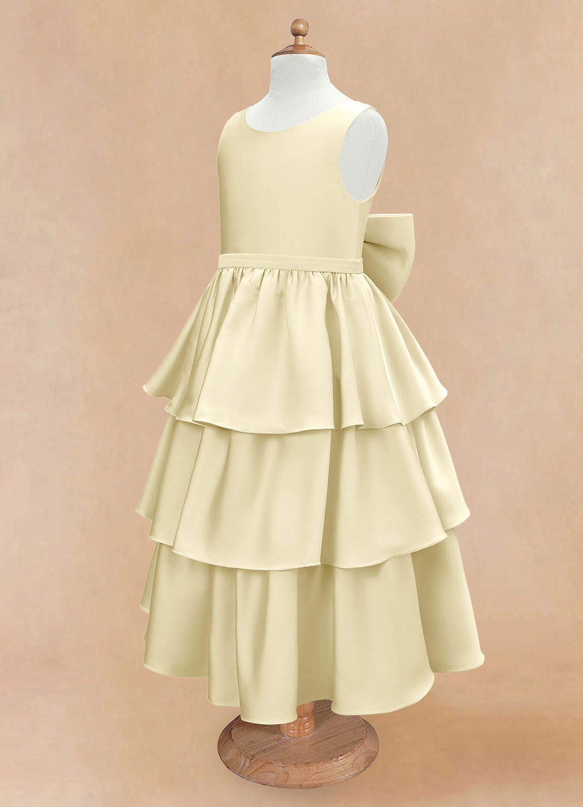 Azazie Margie Robe Demoiselle D'honneur Fillette Robe Trapèze en Satin extensible Arc Sorbet Citron image5