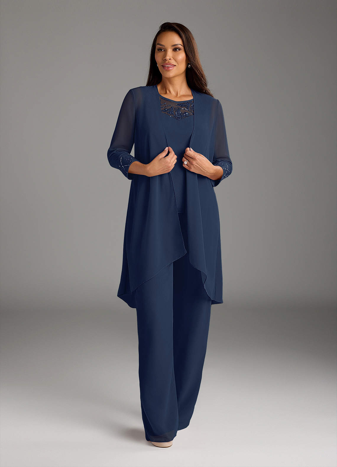 Azazie Maura Mother of the Bride Dresses Dark Navy Jumpsuit/Pantsuit Sequins Chiffon Dress image1